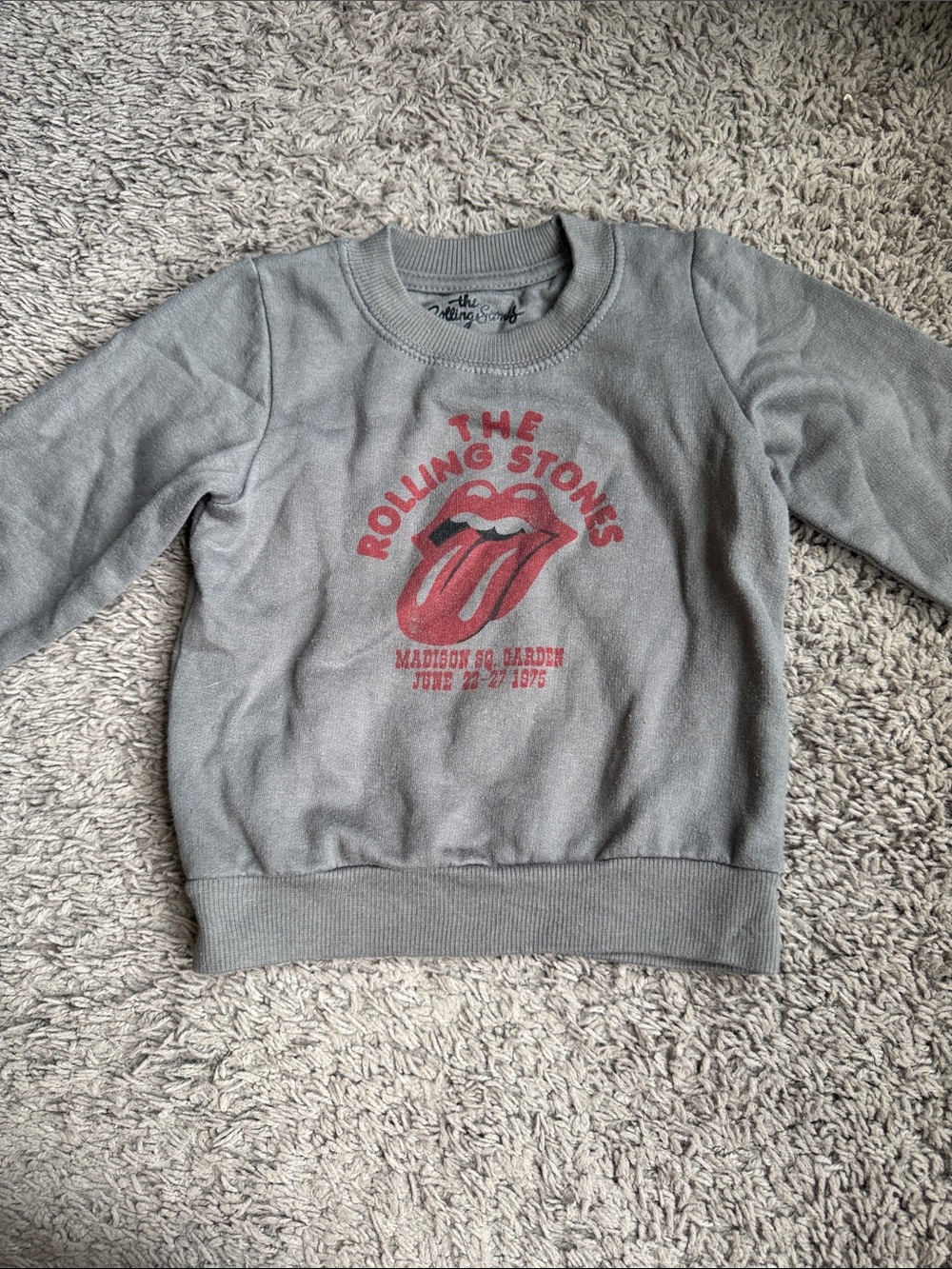 the Rolling Stones Kids Gray Crewneck Sweatshirt with Red Tongue Logo